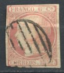 Испания 1852 г. • Mi# 12a • 6 c. • Изабелла II • стандарт • Used F-VF