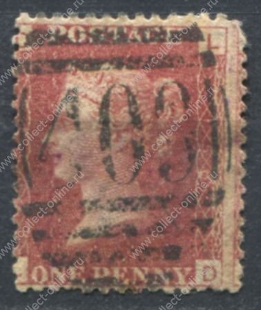 Великобритания 1858-1879 гг. • Gb# 44 (pl. 158) • 1 d. • Королева Виктория • Used VF ( кат.- £3 )