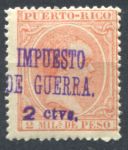 Пуэрто-Рико 1898 г. • SC# MR2 • 2 c. на 2 m. • военный сбор • король Альфонс XIII • надпечатка • стандарт • MH OG VF