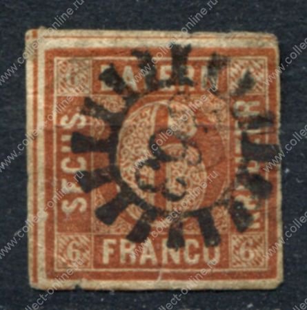 Бавария 1850-1858 гг. • Mi# 4 • 6 kr. • цифра в орнаменте • Used F*