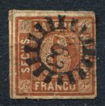 Бавария 1850-1858 гг. • Mi# 4 • 6 kr. • цифра в орнаменте • Used F*