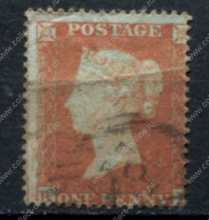 Великобритания 1854-1857 гг. Gb# 17 • 1 d. • Королева Виктория • красный пенни • тип I • Used VF- ( кат.- £30 )