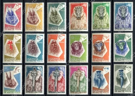Буркина Фасо 1960 г. • Sc# 71-88 • 0.30-85 fr. • Маски животных • полн. серия • MNH OG VF
