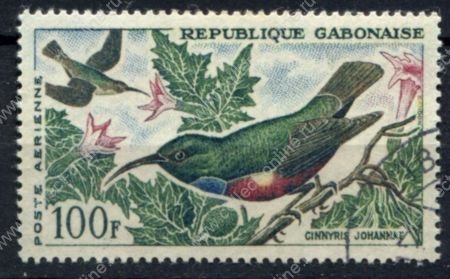 Габон 1963 г. • Sc# C14 • 100 fr. • птицы • авиапочта • Used VF