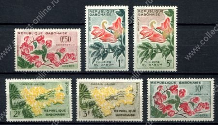Габон 1961 г. • Mi# 160-165 • 0.50 - 10 fr. • Цветы • полн. серия • MNH OG VF
