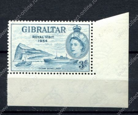 Гибралтар 1954 г. • Gb# 159 • 3 d. • Королевский визит Елизаветы II • MNH OG XF+