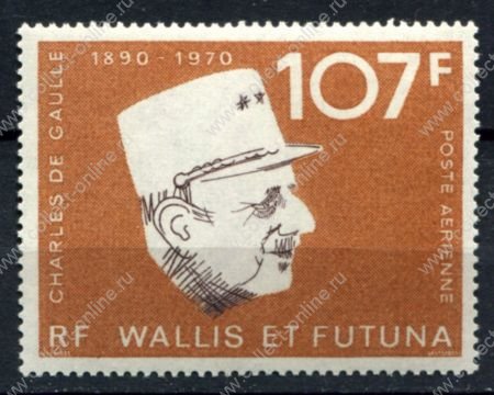 Уоллис и Футуна 1973 г. • Iv# PA 48 • 107 fr. • генерал Де Голль • авиапочта • MNH OG VF ( кат. - €20 )