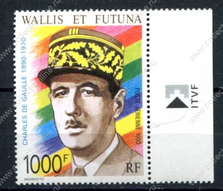 Уоллис и Футуна 1990 г. • Iv# PA 169 • 1000 fr. • генерал Де Голль • авиапочта • MNH OG VF ( кат. - €30 )