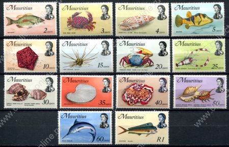 Маврикий 1969-1973 гг. • Gb# 382..395 • 2 c.//$1 • морская фауна • 14 марок • MNH OG VF
