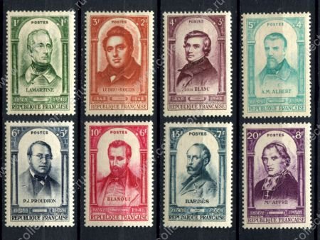 Франция 1948 г. • Iv# 795-802 • 100 лет начала революции 1848 г. • Видные деятели революции • кв. блоки • MH OG VF ( кат. - €13 )