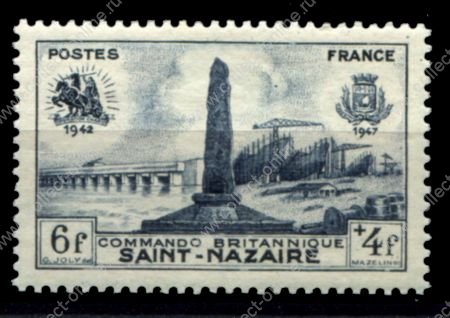 Франция 1947 г. • Mi# 785 • 6+4 fr. • 5-летие рейда на Сен-Назер • MNH OG VF