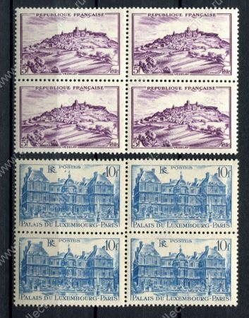 Франция 1946 г. • Iv# 759-760 • 5 и 10 fr. • города и пейзажи • полн. серия • кв. блоки • MNH OG VF
