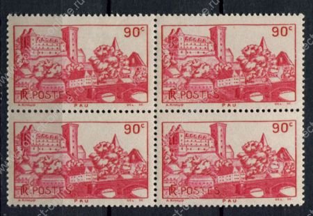 Франция 1939 г. • Iv# 449 • туризм • города Франции • По • квартблок • MNH OG VF
