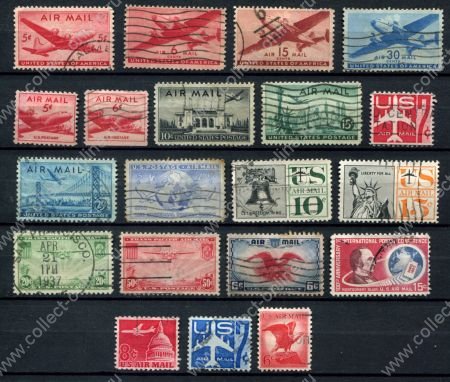 США • XX век • авиапочта • набор 20 разных старых марок • Used F-VF