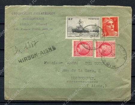 Франция 1946 г. • Iv# 752 • 2+3 fr. • боевые корабли • на конверте • Used F-VF