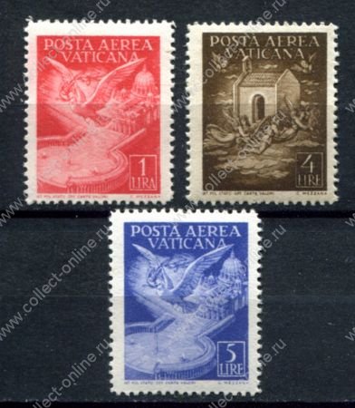 Ватикан 1947 г. • Mi# 140-142 • 1 -5 L. • голуби и ангелы • авиапочта • 3 марки • MLH OG VF