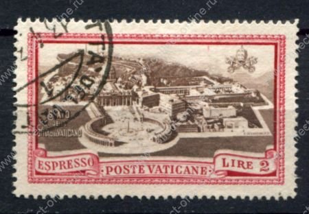 Ватикан 1933 г. • Mi# 37 • 2 L. • 2-й выпуск •  вид на Ватикан с птичьего полета • Used VF