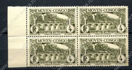 Французское Конго 1933 г. • Iv# 115 • 4 c. • основной выпуск • поезд на мосту • кв. блок • MNH OG VF