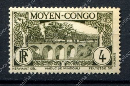 Французское Конго 1933 г. • Iv# 115 • 4 c. • основной выпуск • поезд на мосту • MNH OG VF