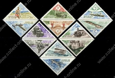 Народная Республика Конго 1961 г. • Sc# J34-45 • 0.5 - 25 fr. • средства транспорта • служебный выпуск • полн. серия(пары) • MNH OG VF