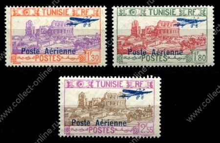 Тунис 1928 г. • Iv# A7-9 • надпечатка "аэроплан" • авиапочта • полн. серия • MNH OG VF ( кат. - €20 )