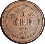 Швеция 1891 г. • KM# 757 • 5 эре • Оскар II • монограмма • регулярный выпуск • XF- ( кат. - $35- )