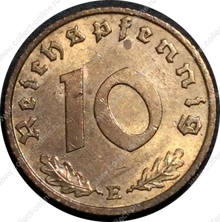 Германия 1939 г. E (Мюльденхуттен) • KM# 92 • 10 рейхспфеннигов • орел на венке • регулярный выпуск • AU+