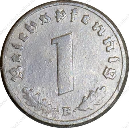 Германия 1942 г. E (Мюндельхуттен) • KM# 97 • 1 рейхспфенниг • орел на венке • регулярный выпуск • XF-AU