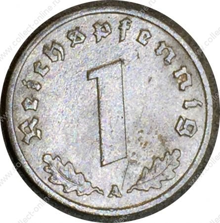 Германия 1942 г. A (Берлин) • KM# 97 • 1 рейхспфенниг • орел на венке • регулярный выпуск • AU