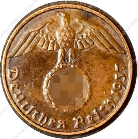 Германия 1937 г. D (Мюнхен) • KM# 89 • 1 рейхспфенниг • орел на венке • регулярный выпуск • XF
