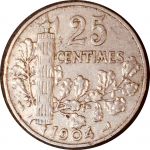 Франция 1904 г. • KM# 856 • 25 сантимов • регулярный выпуск • XF+