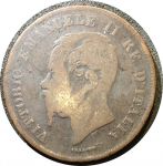 Италия 1861 г. M(милан) • KM# 3.2 • 5 чентезимо • Король Виктор Эммануил II • F-
