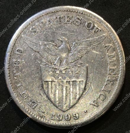 Филиппины 1909 г. S • KM# 172 • 1 песо • американский орел на щите • серебро • регулярный выпуск • F-VF*