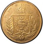Бразилия 1856 г. • KM# 468 • 20 тыс. рейс • Император Педру II • золото 917 - 17.93 гр. • XF-AU