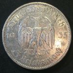 Германия • 3-й рейх 1935 г. A (Берлин) • KM# 83 • 5 рейхсмарок • (серебро) • символ Рейха • Кирха(церковь) • регулярный выпуск • XF