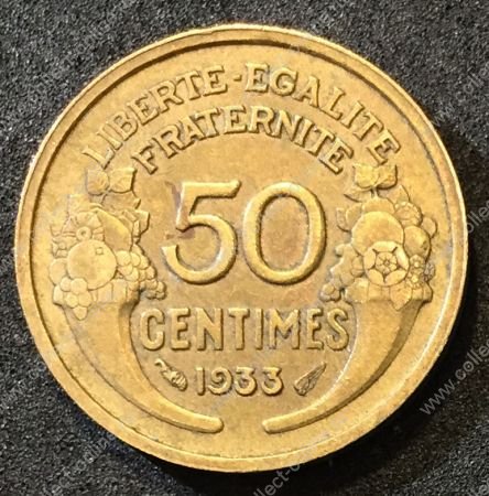 Франция 1933г. KM# 894.1 • 50 сантимов • +/- XF