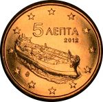 Греция 2012 г. • KM# 183 • 5 евроцентов • современный контейнеровоз • регулярный выпуск • MS BU люкс!