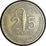 Французская Западная Африка 1957 г. • KM# 9 • 25 франков • голова антилопы • регулярный выпуск • XF-
