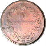 Италия 1867 г. OM (Страсбург) • KM# 11.5 • 10 чентезимо • Виктор Эммануил II • регулярный выпуск • VG+