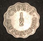 Кипр 1938 г. KM# 22 • ½ пиастра • Георг VI • регулярный выпуск • XF+
