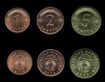 Латвия 2007-2009 гг. • KM# 15,21,17 • 1,2 и 5 сантимов • герб Республики • регулярный выпуск • MS BU
