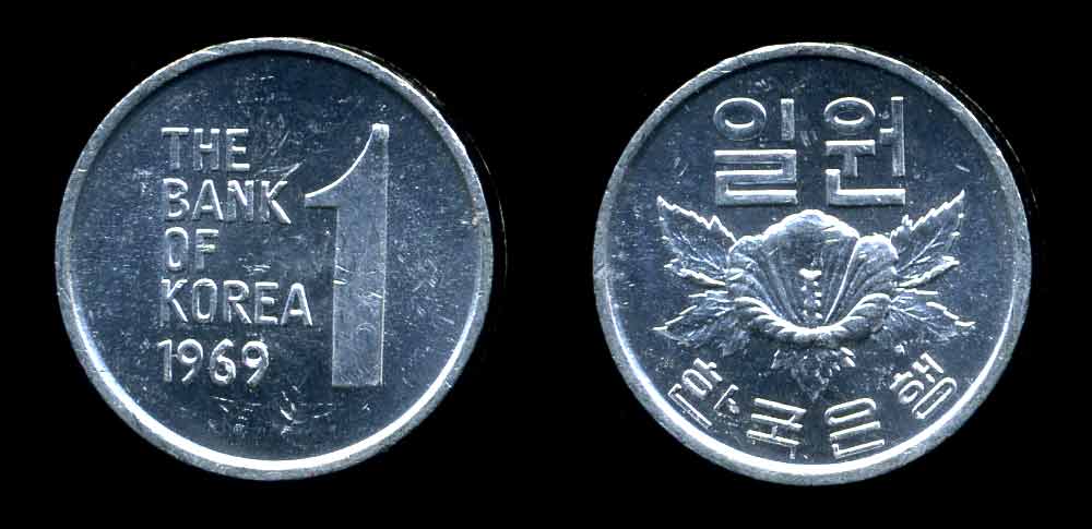 1 рубль это сколько вон. Монеты Южной Кореи 1969. Корейское музыа 1970 гг. 1 Вон в рублях. 1 Вона.