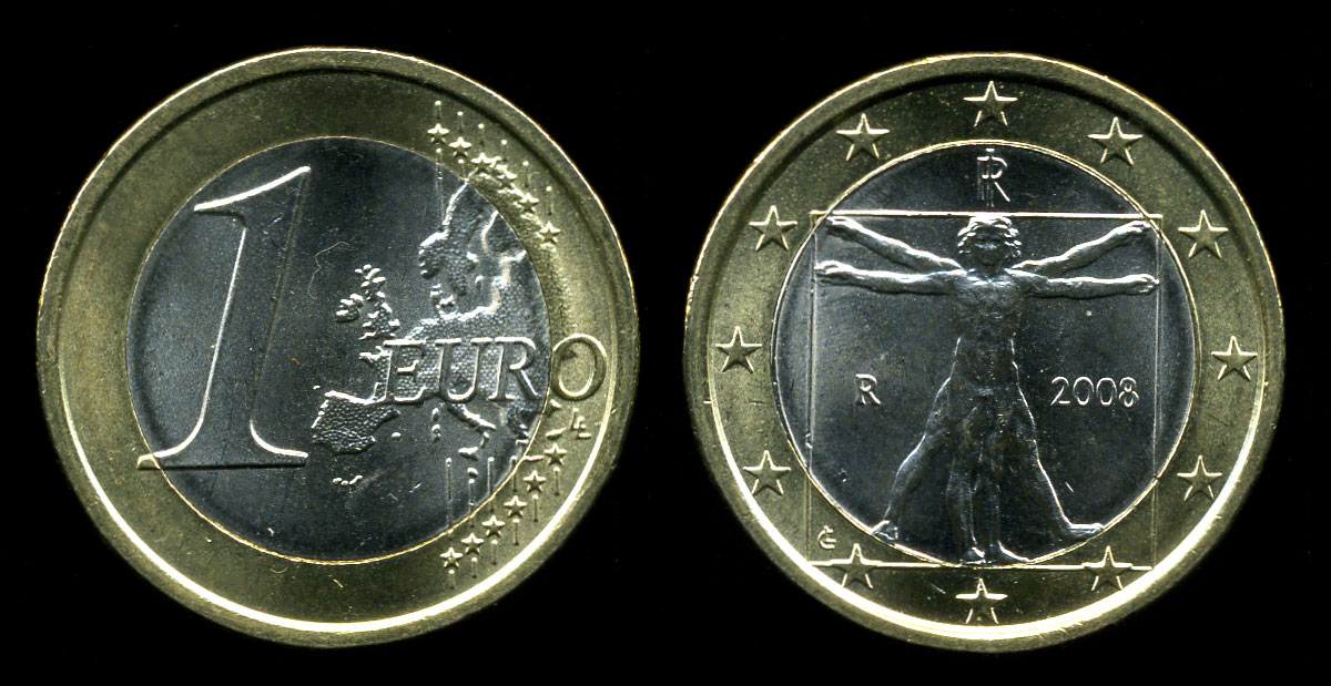 Сколько сегодня 1 евро. Монета 1 евро да Винчи 2002. Монета с изображением Леонардо да Винчи. 1 Евро сувенирная 1998 бронза. 2 Евро юбилейные монета Давинчи блистер.