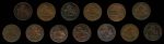 Бельгия 1862-1919 г. • KM# • 2 сантима • погодовка 13 монет • регулярный выпуск • F-VF