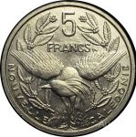 Новая Каледония 1999 г. • KM# 16 • 5 франков • птица Кагу • регулярный выпуск • MS BU
