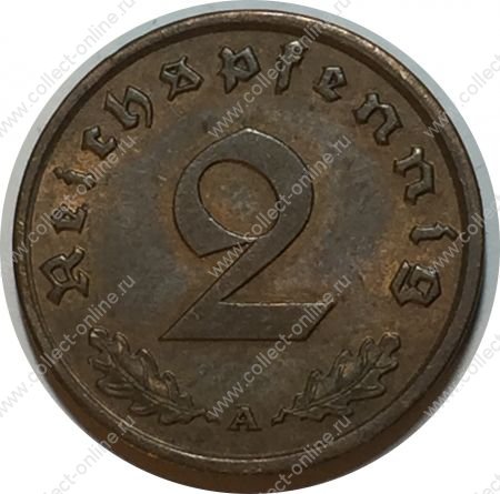 Германия • 3-й рейх 1938 г. A (Берлин) • KM# 90 • 2 рейхспфеннига • орел • регулярный выпуск • MS BU