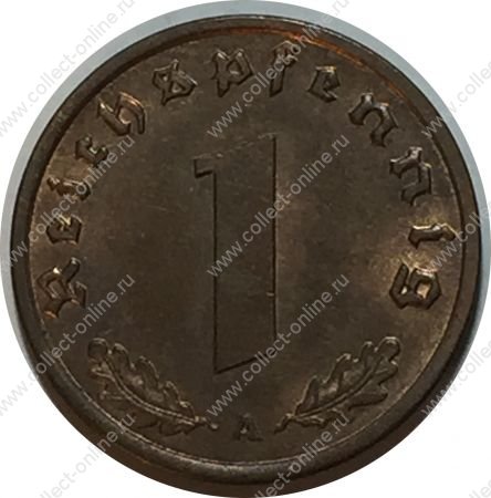 Германия • 3-й рейх 1938 г. A(Берлин) • KM# 89 • 1 рейхспфенниг • орел на венке • регулярный выпуск • MS BU Люкс!