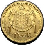 Монако 1945 г. • KM# 120a • 1 франк • Луи II • герб княжества • регулярный выпуск • BU