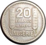 Алжир 1949 г. • KM# 91 • 20 франков • регулярный выпуск • XF