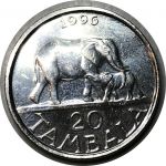 Малави 1996 г. • KM# 29 • 20 тамбала • президент Мулузи • слоны • регулярный выпуск • MS BU ( кат.- $5,00 )